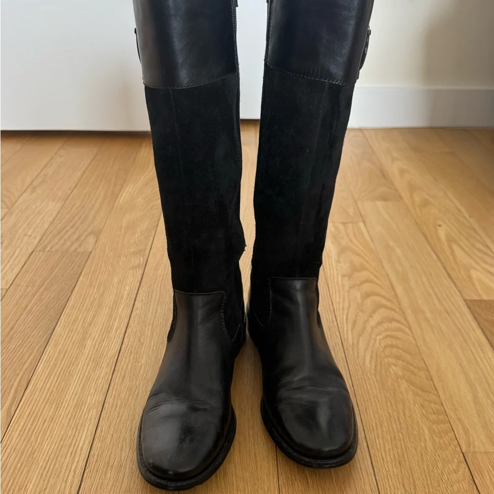 Classic Tall Black Leather and Suede Riding Boots